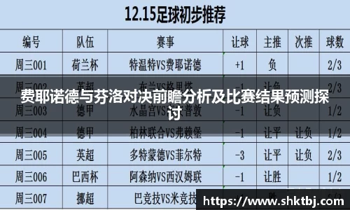 费耶诺德与芬洛对决前瞻分析及比赛结果预测探讨